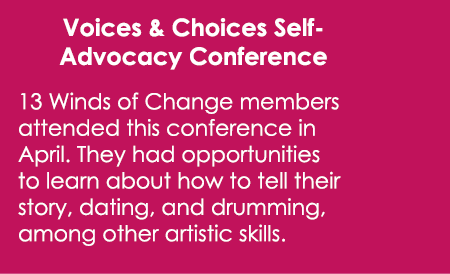 Voices & Choices Self Advocacy Conference 13 Winds of Change members attended this conference in April. They had oppo...