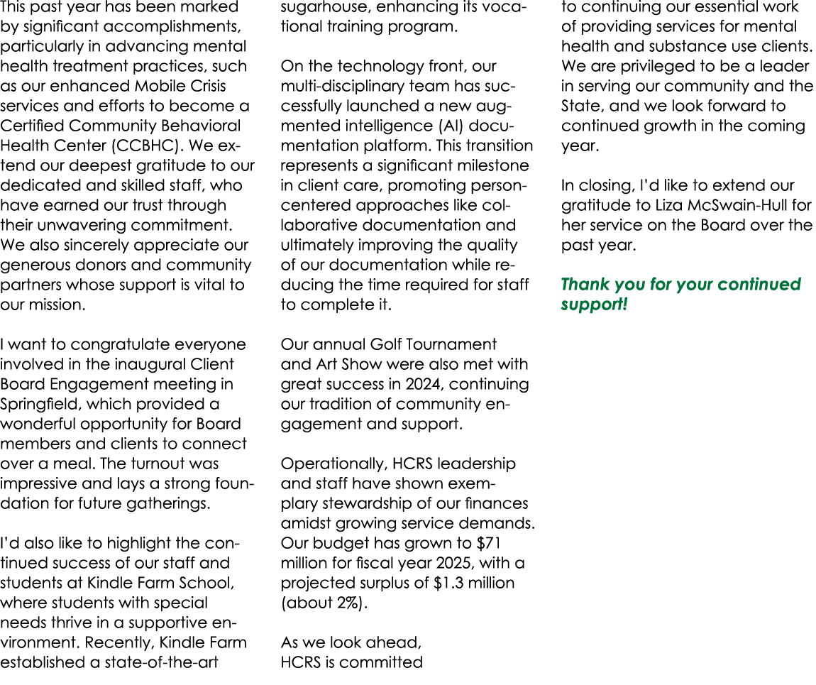 This past year has been marked by significant accomplishments, particularly in advancing mental health treatment prac...