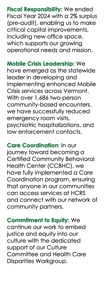 Fiscal Responsibility: We ended Fiscal Year 2024 with a 2% surplus (pre audit), enabling us to make critical capital ...